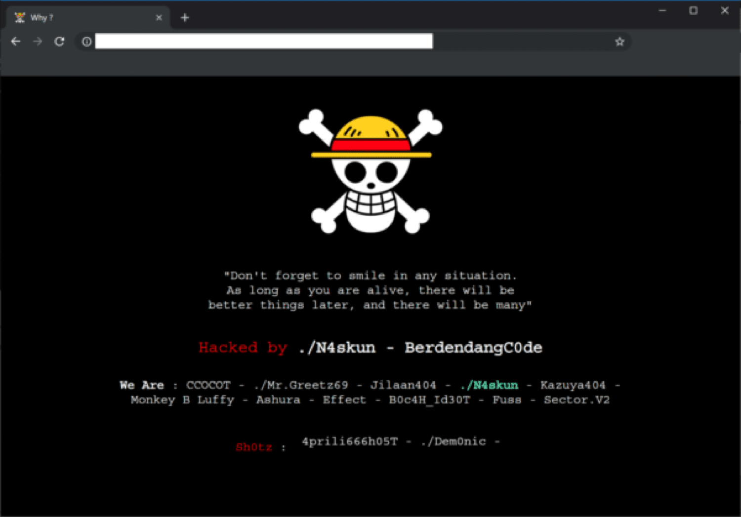 Un esempio di attacco di defacement di un sito web