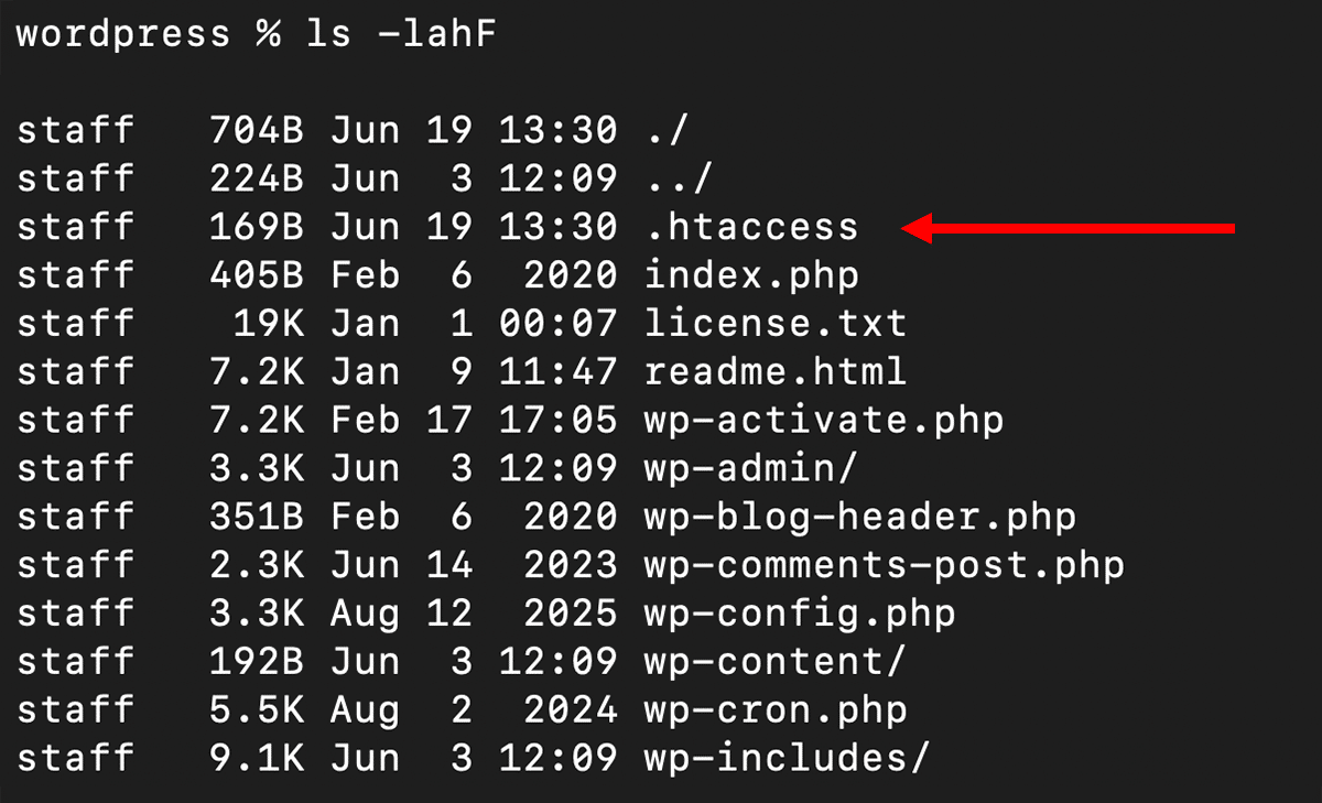 Apacheサーバーで.htaccessファイルを確認