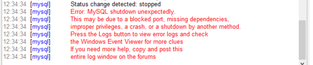 De XAMPP foutmelding 