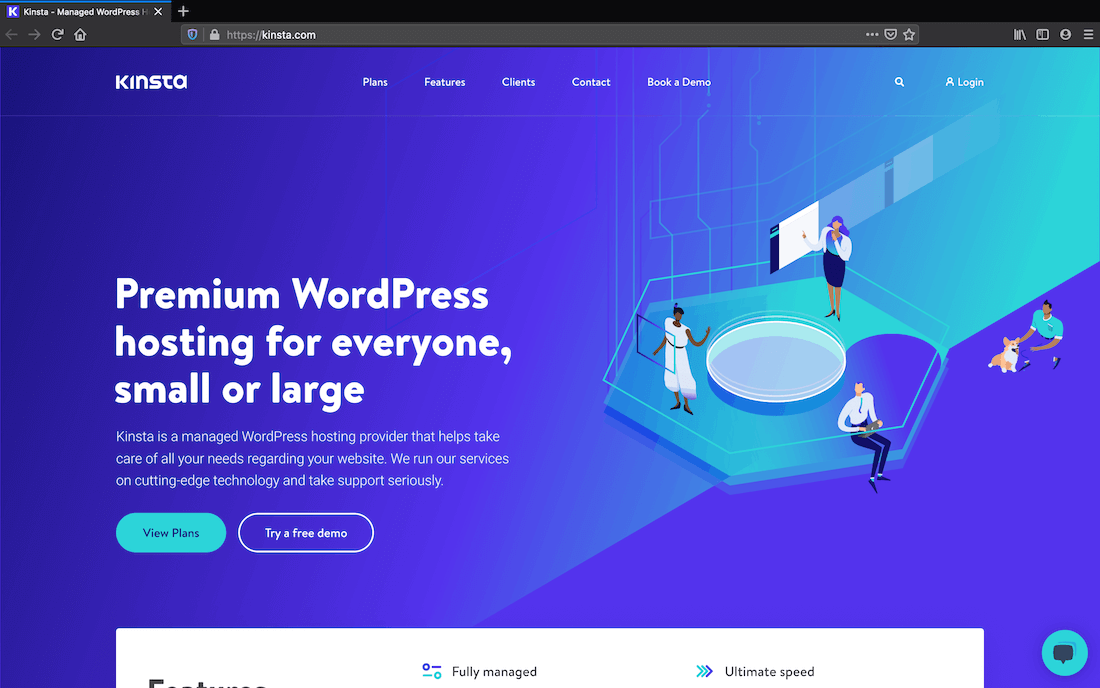 The Kinsta home page. A página inicial da Kinsta.