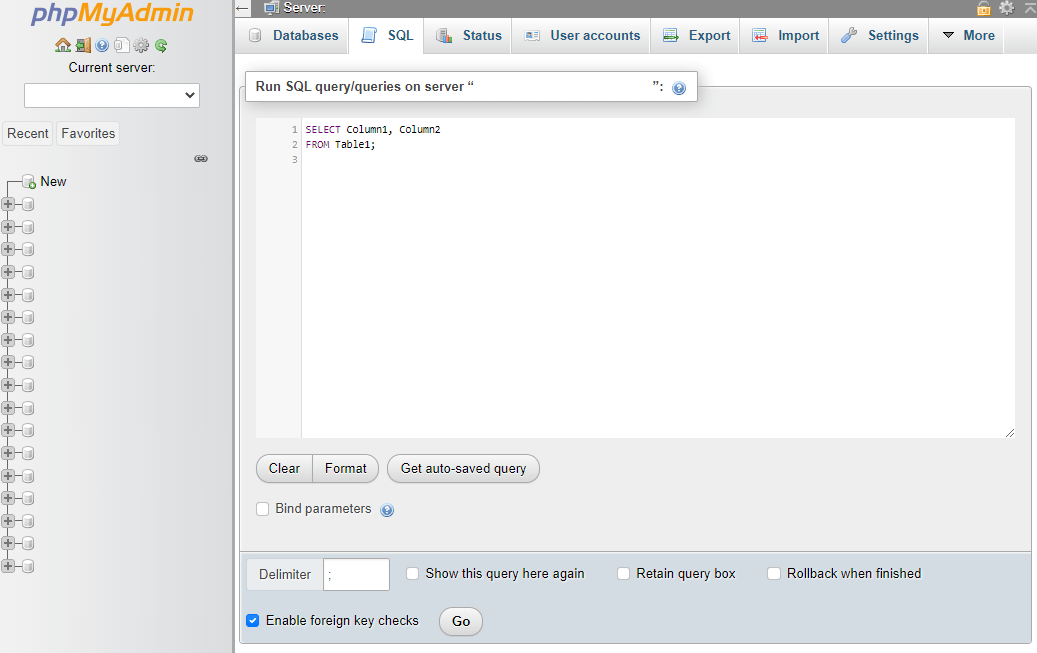 Esecuzione di una query SQL in phpMyAdmin