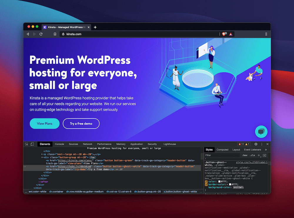 The Style panel within the Inspect Element tool. El panel Estilo dentro de la herramienta Inspeccionar elemento.