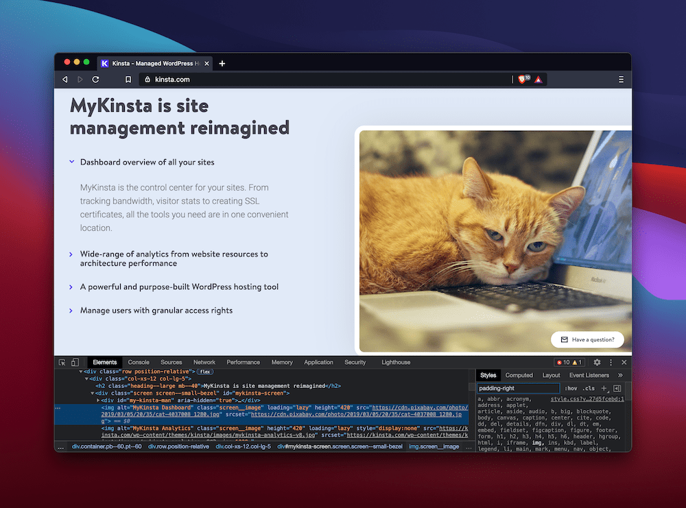 Changing an image on the Kinsta home page Changing an image on the Kinsta home page.