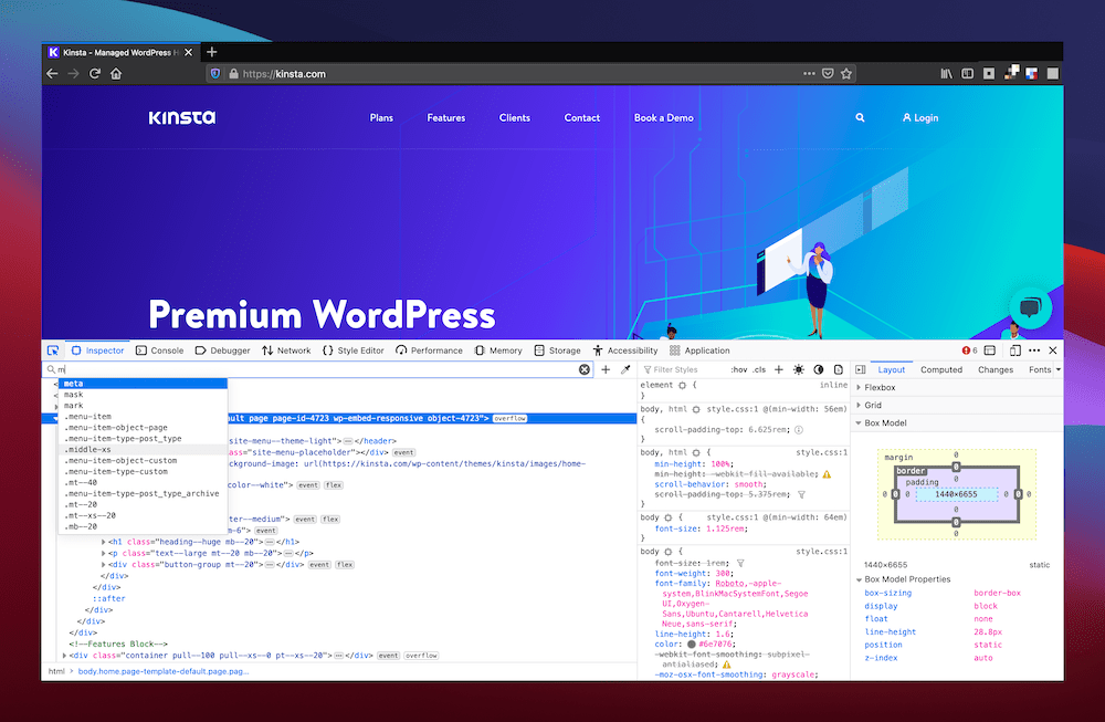 Searching for elements in the Firefox Inspector panel. Búsqueda de elementos en el panel del Inspector de Firefox.
