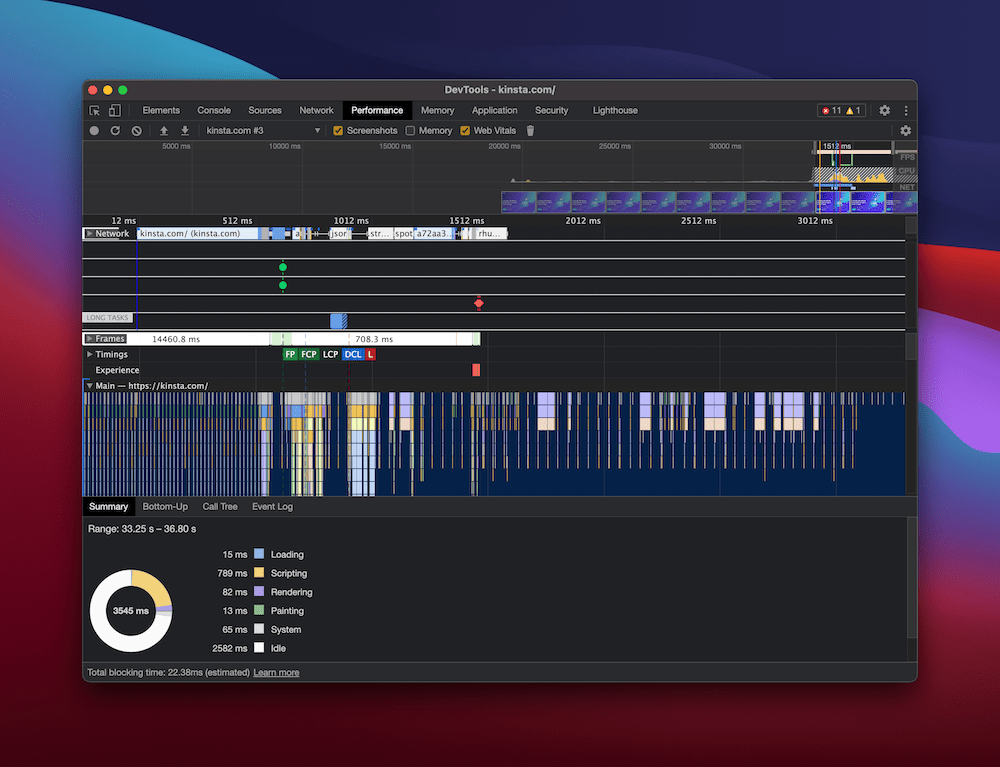 The Inspect Element Performance panel. El panel de Inspección del Rendimiento de los Elementos.