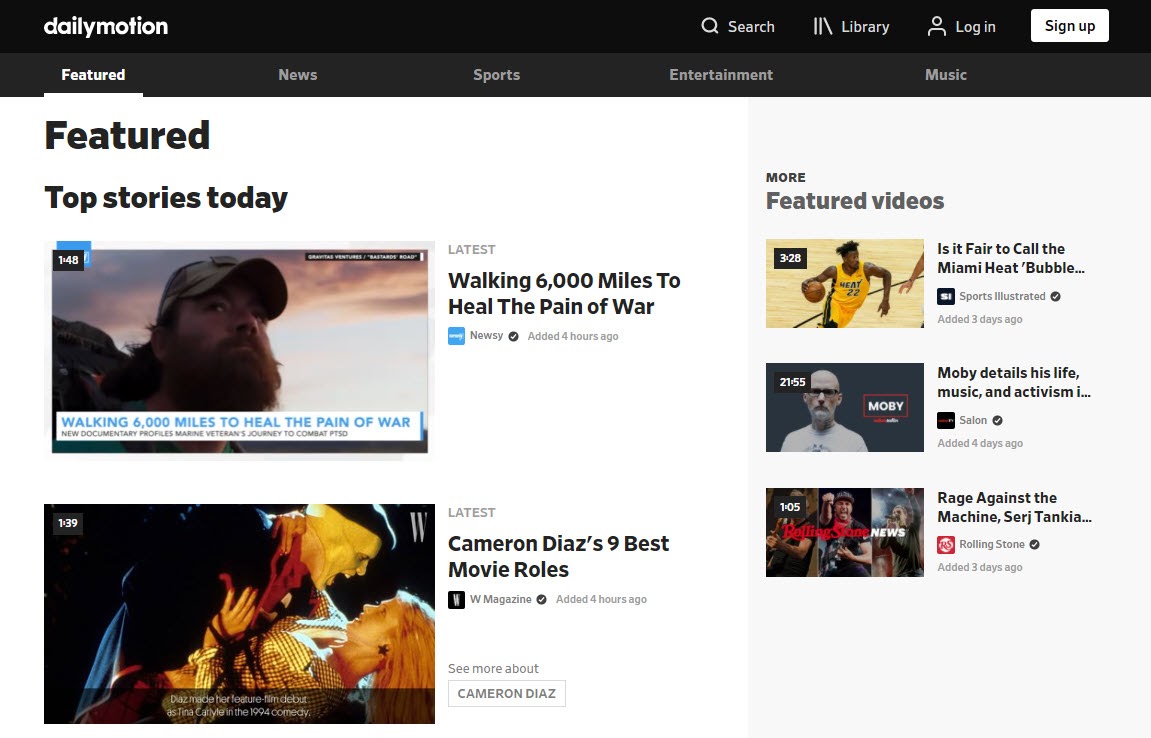 Página de inicio de Dailymotion.