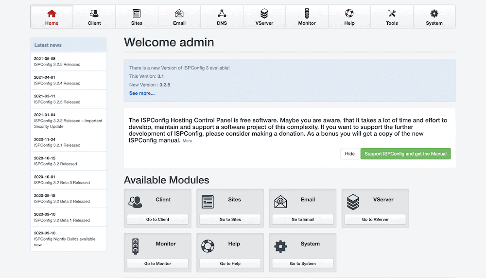 Das ISPConfig Interface