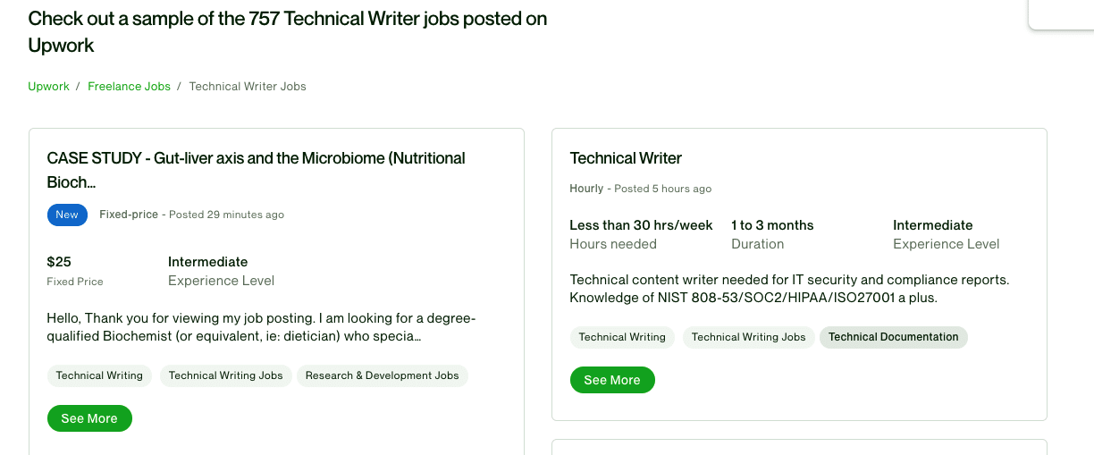 Freiberufliche technische Schreibjobs auf Upwork.com. 