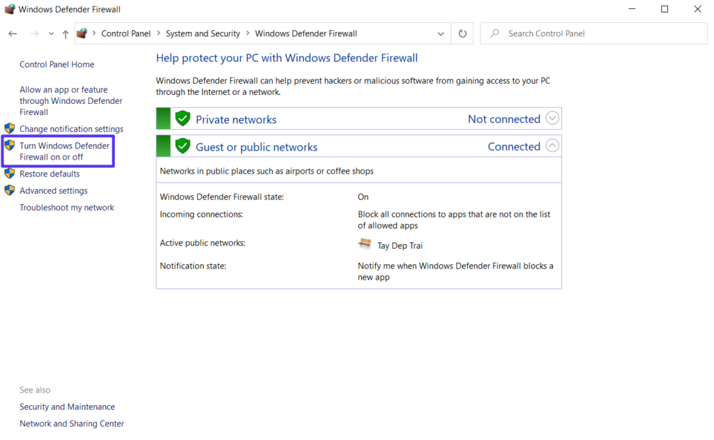 So deaktivierst du die Windows Defender Firewall.