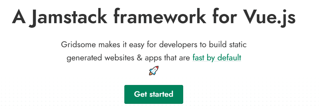 The Gridsome static site generator homepage with the headline 