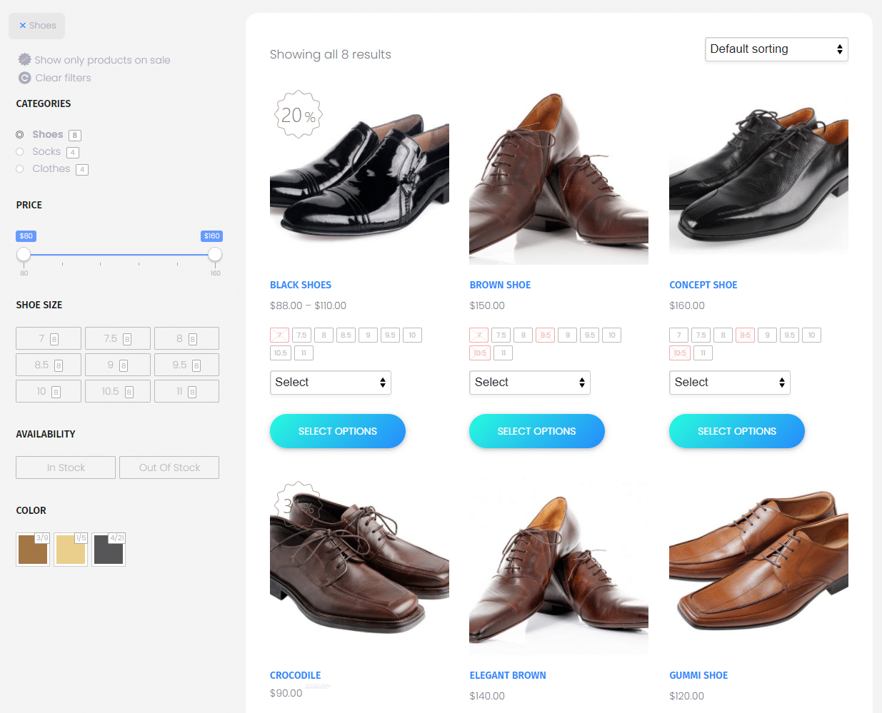 Product Filter for WooCommerce in actie.