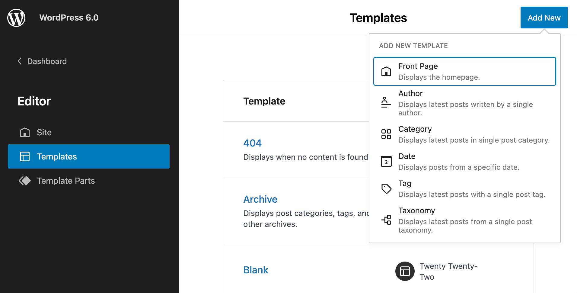 Adicionar novo template no WordPress 6.0