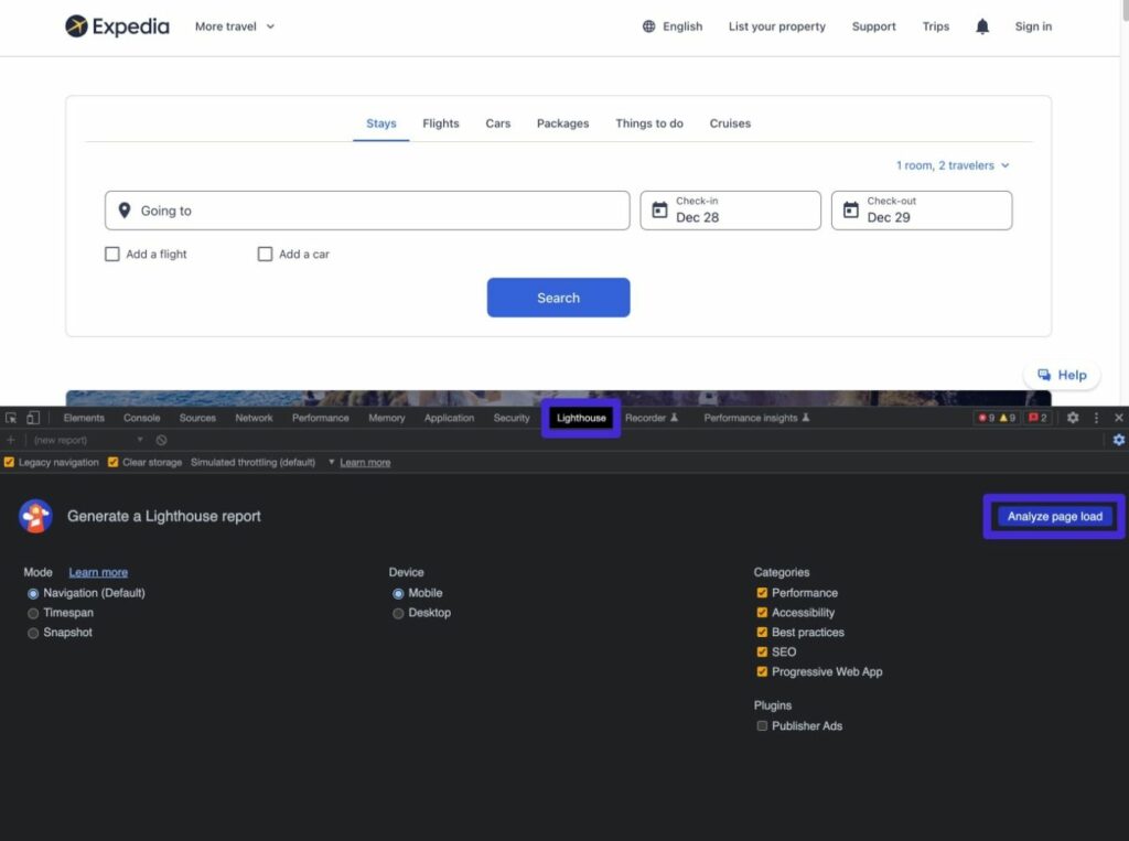 How to run a Lighthouse audit in Developer Tools.