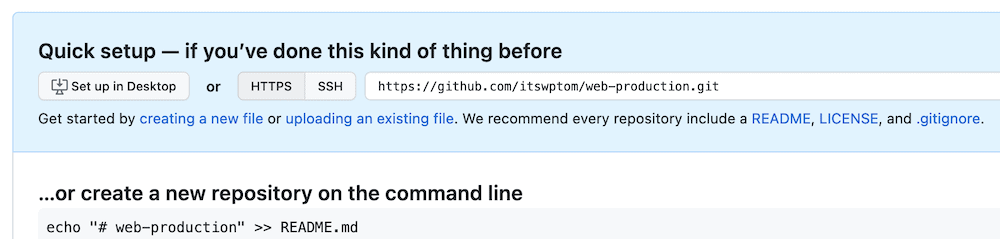 Una parte de la pantalla de GitHub que muestra el cuadro de configuración rápida en azul. Tiene un encabezado que dice, 