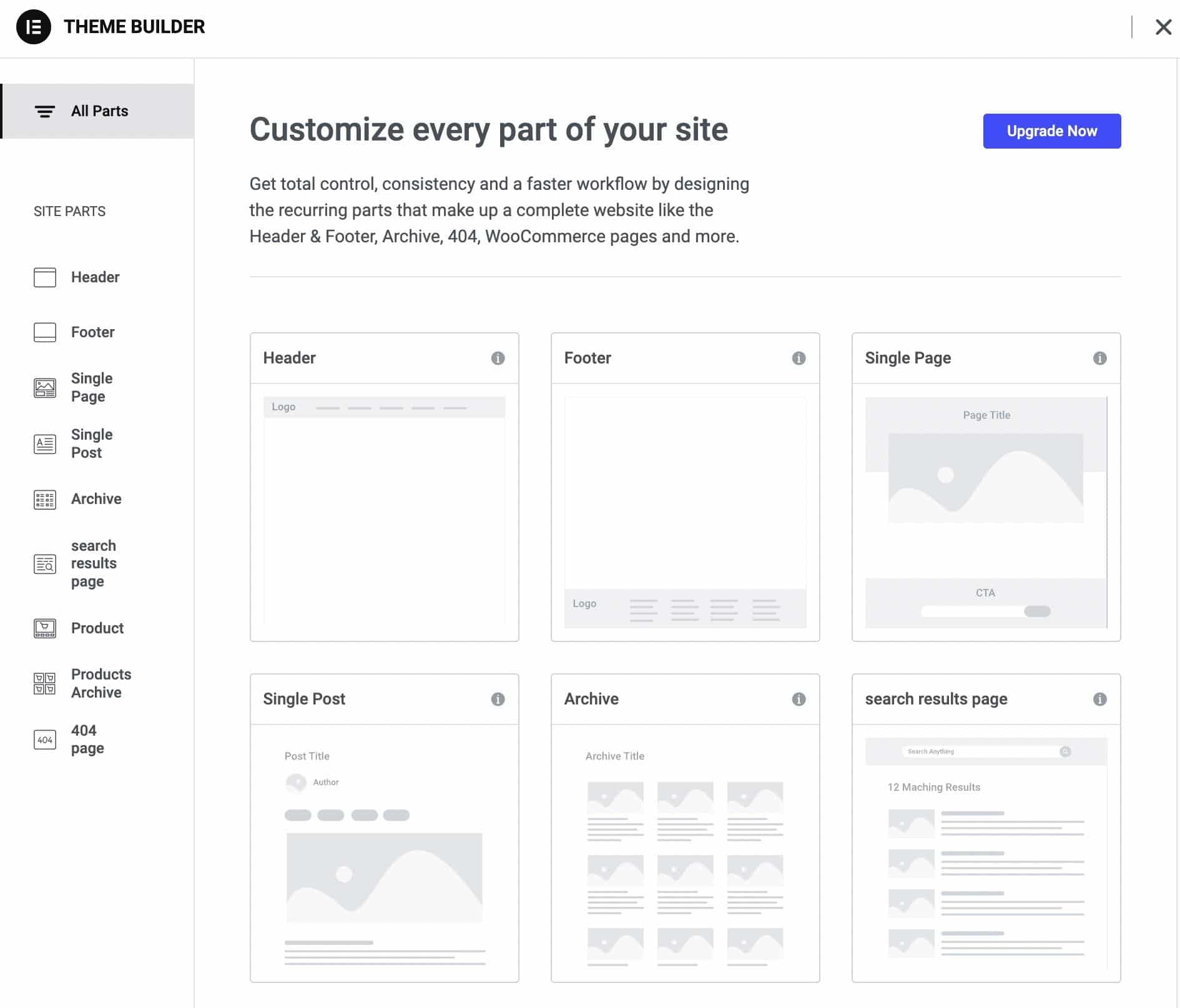 Elementor Theme Builder Elemente