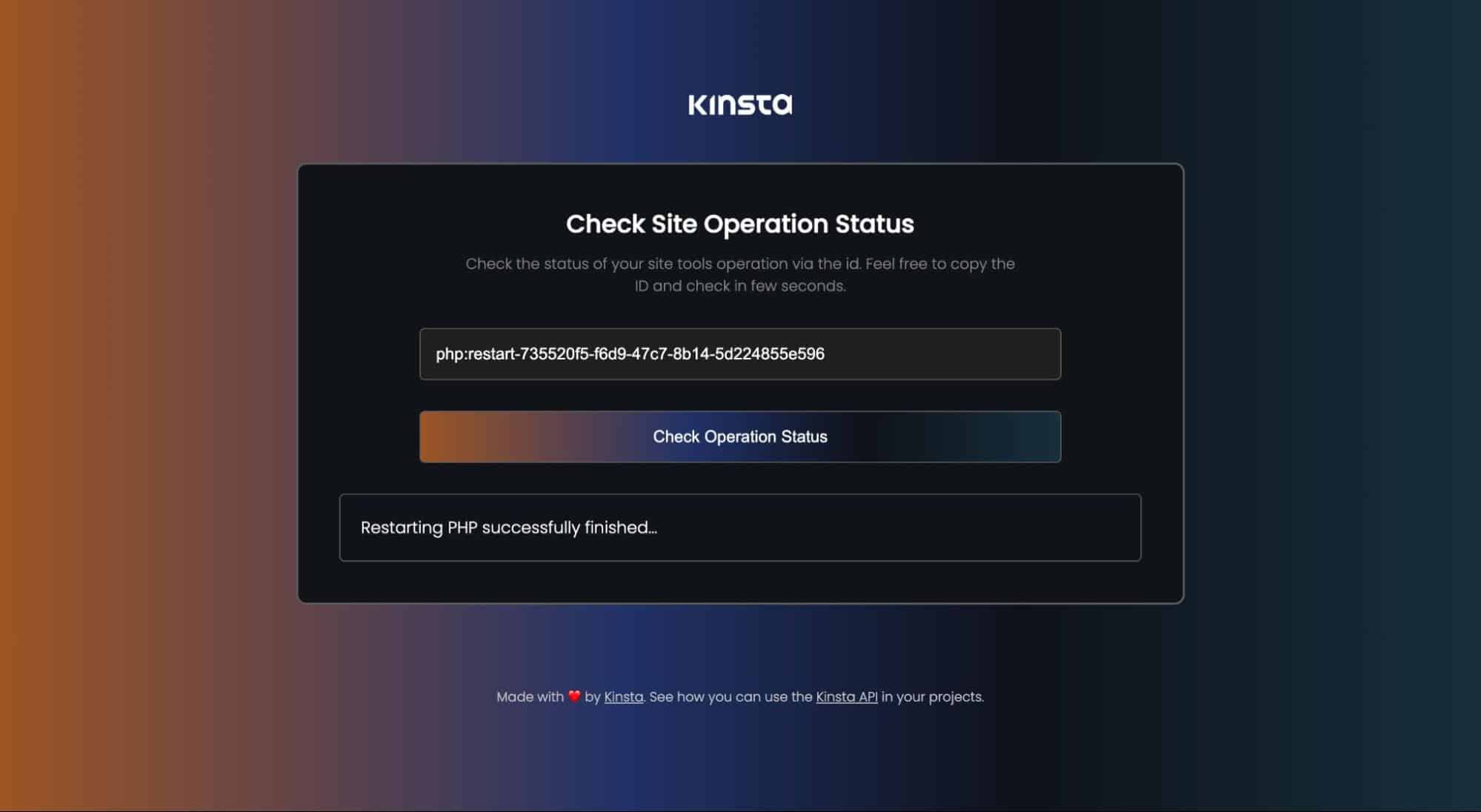Stato delle operazioni degli strumenti per il sito Kinsta