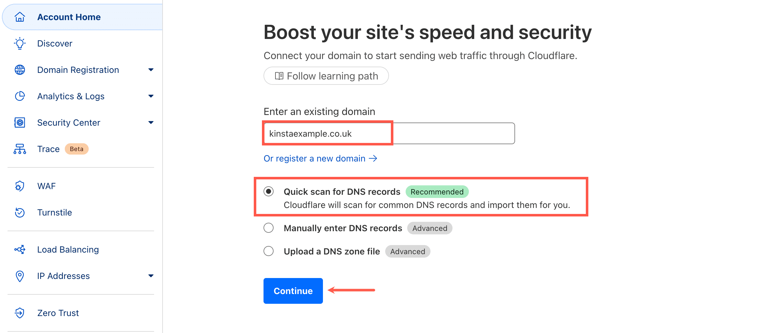aggiungere un sito a cloudflare