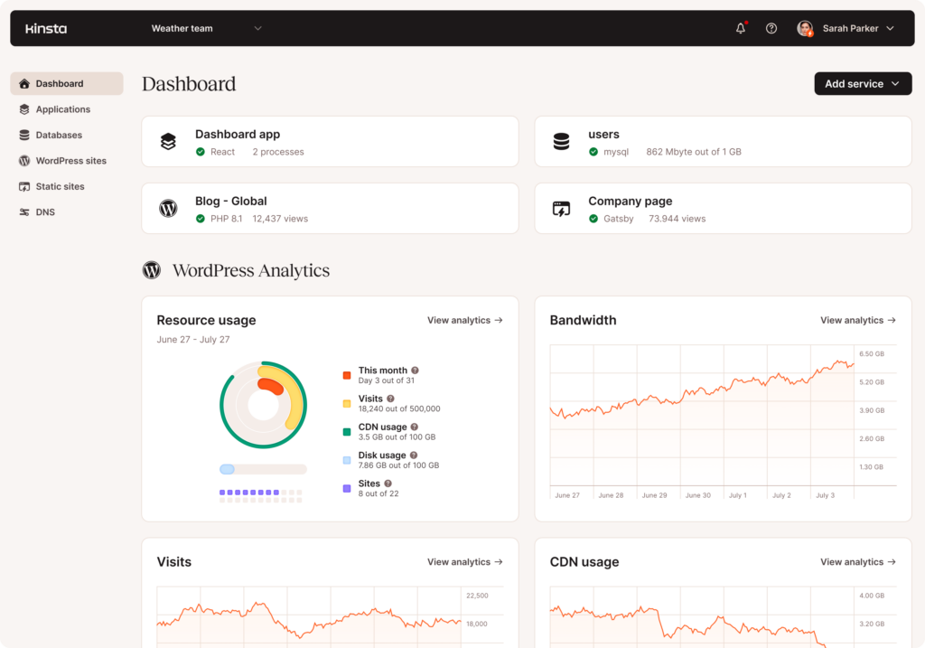 Agency WordPress hosting dashboard