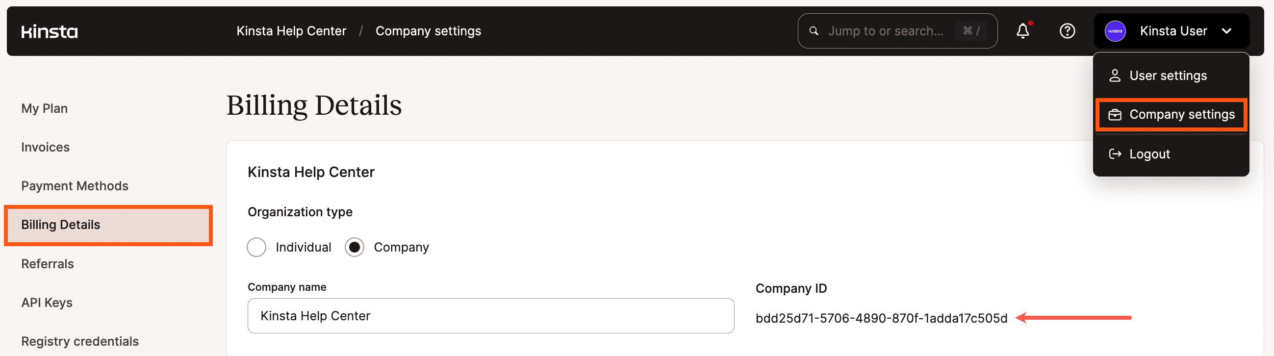 Copy company ID