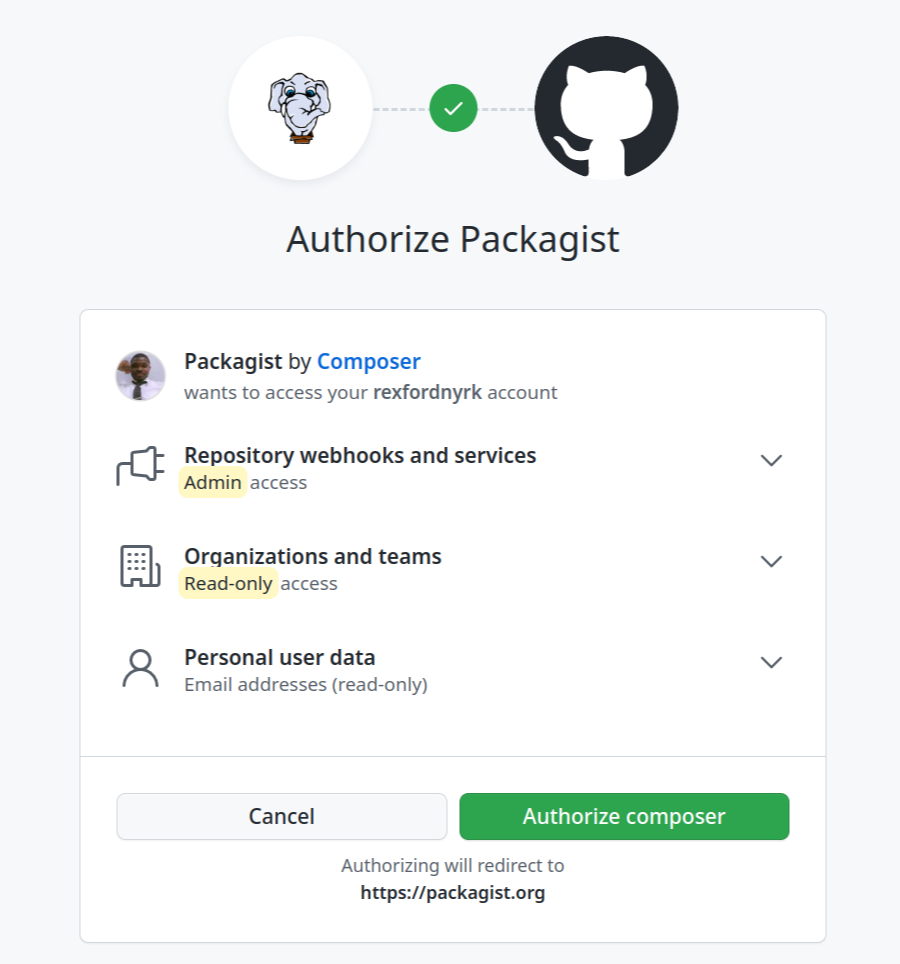 GitHubでPackagistのアカウント登録を行う