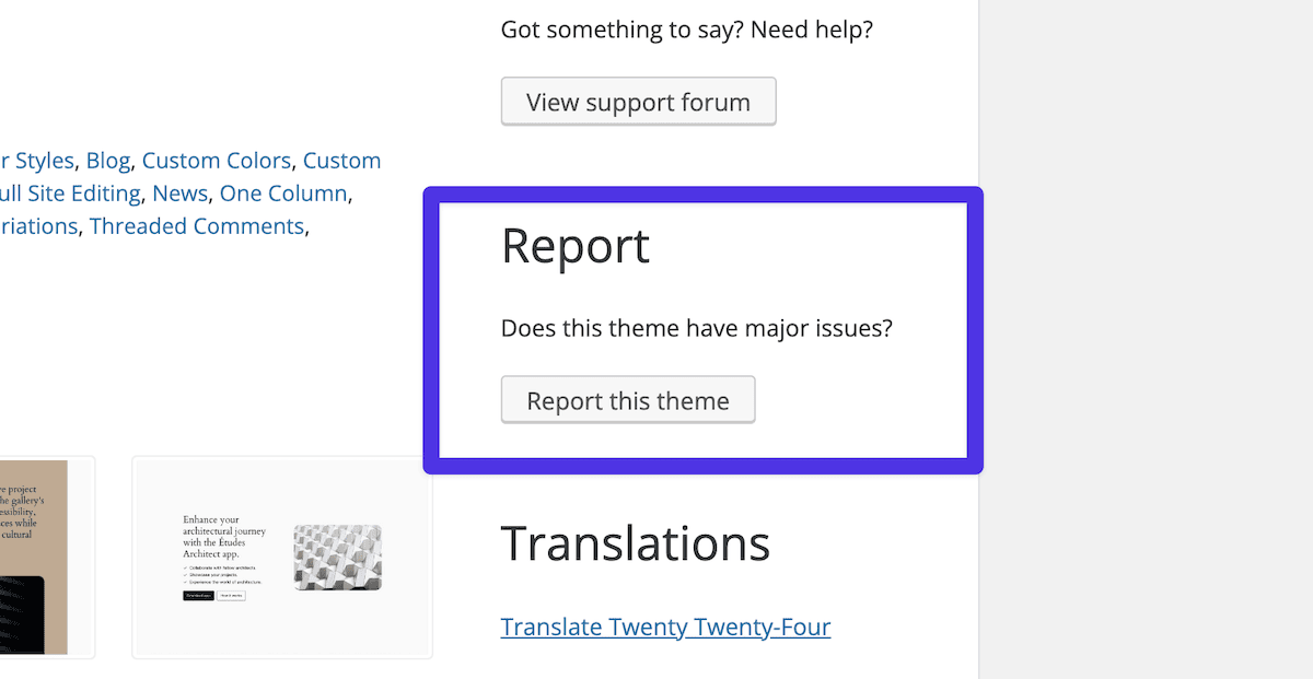 En una página del Directorio de Temas de WordPress aparece la pregunta 