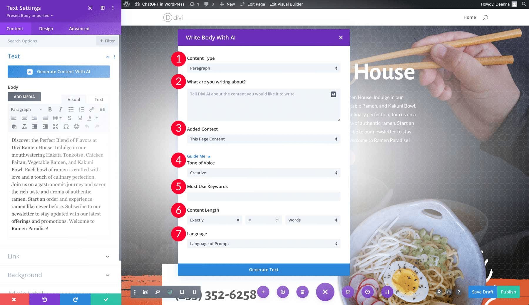Website-Texte mit DIVI AI verbessern 