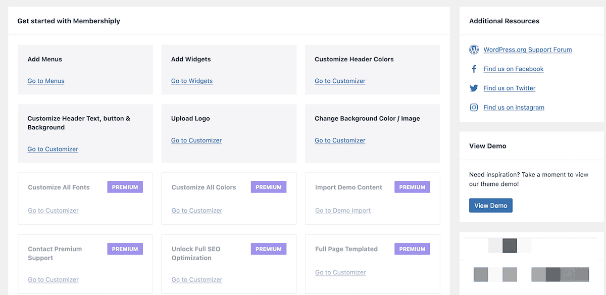 La page de configuration d'un thème WordPress.
