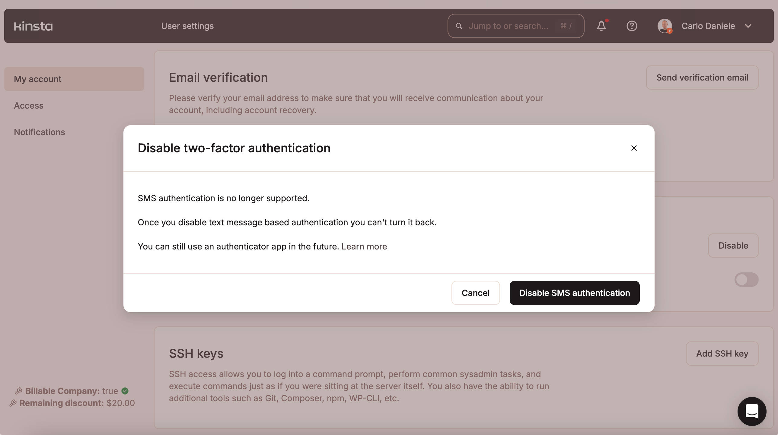 Kinsta ondersteunt niet langer sms-authenticatie