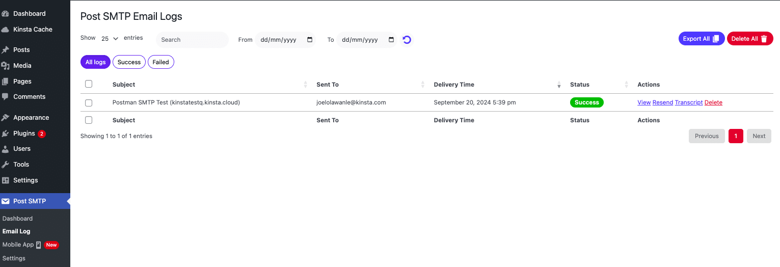 How to view a log of the emails that your site sends