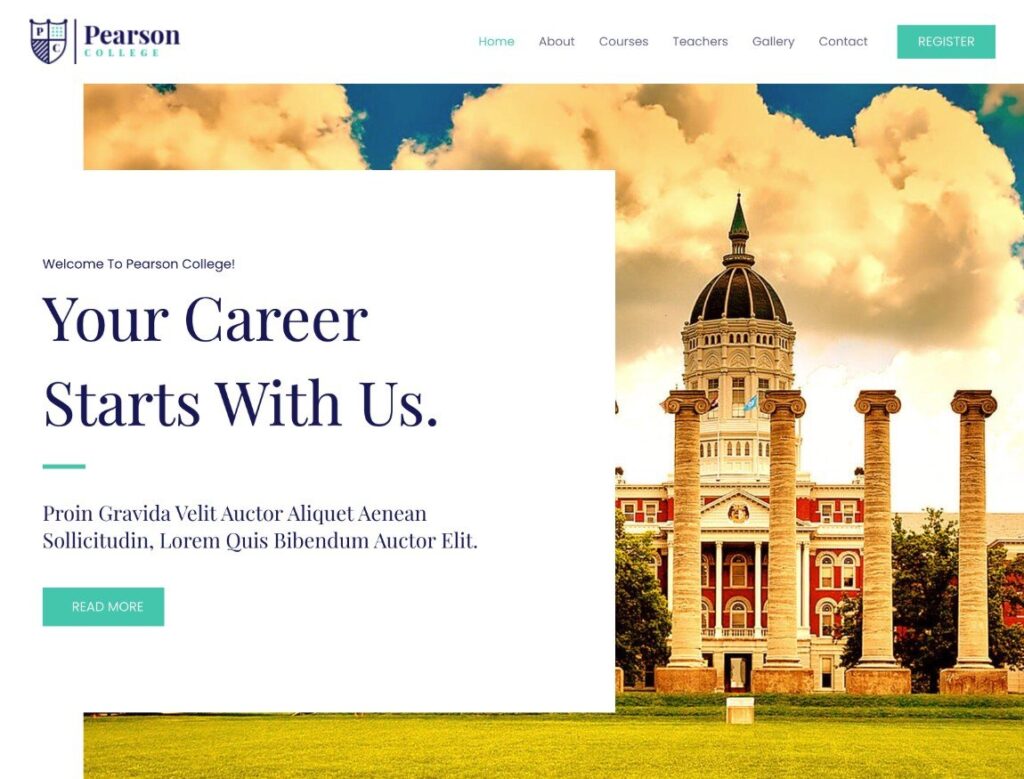 Das Astra-Theme ist die Pearson College-Startseite