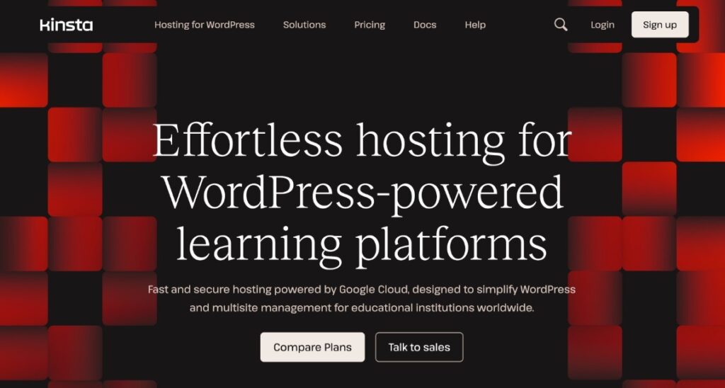 Kinstas Landing Page für WordPress-Hosting im Bildungsbereich