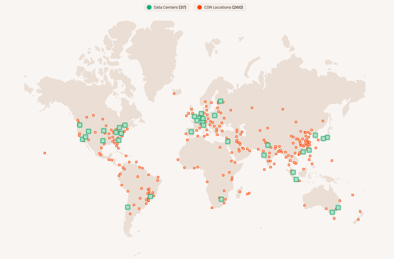 Les centres de données et les sites CDN de Kinsta.