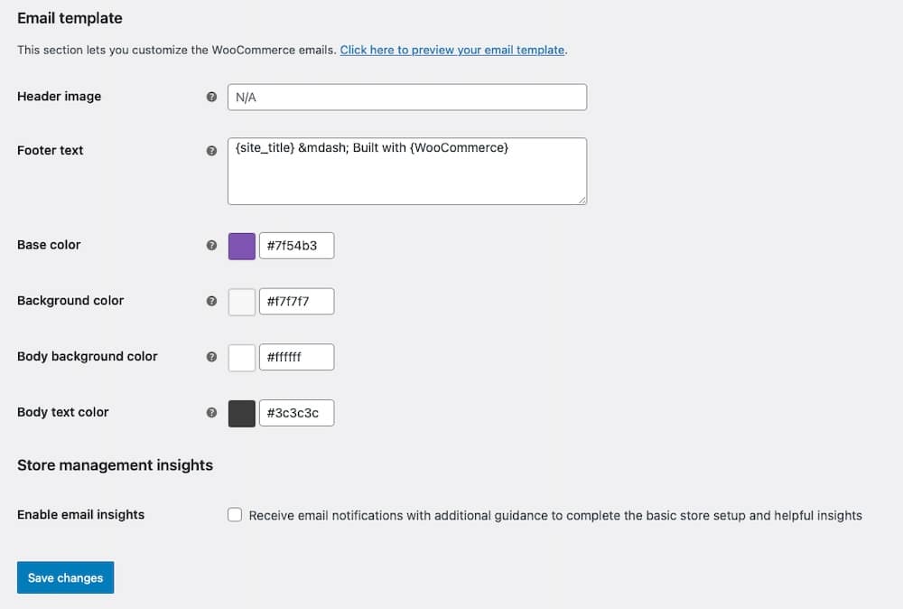 A screenshot of the settings for email customization in WooCommerce.