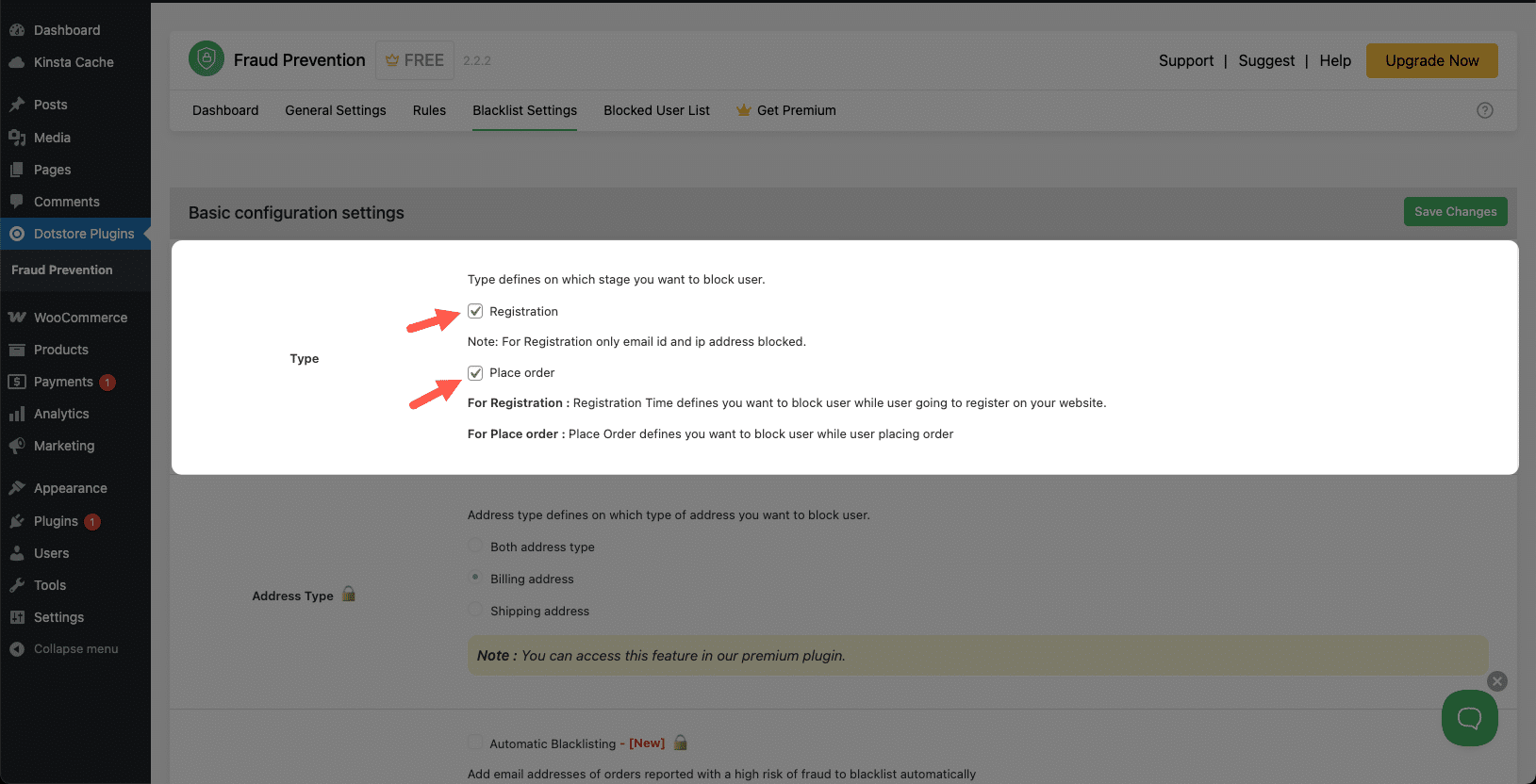 Você pode configurar as regras da lista negra no Fraud Prevention for WooCommerce.