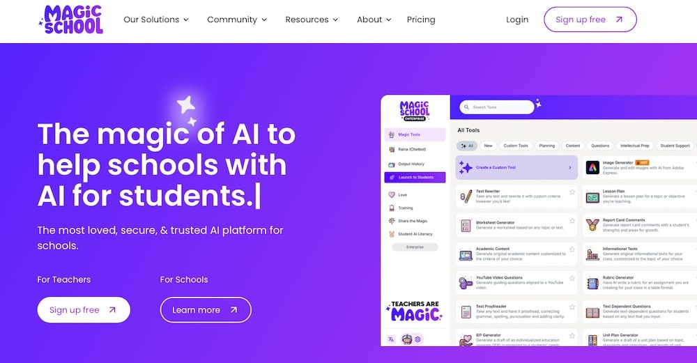 Una captura de pantalla del sitio web de MagicSchool.