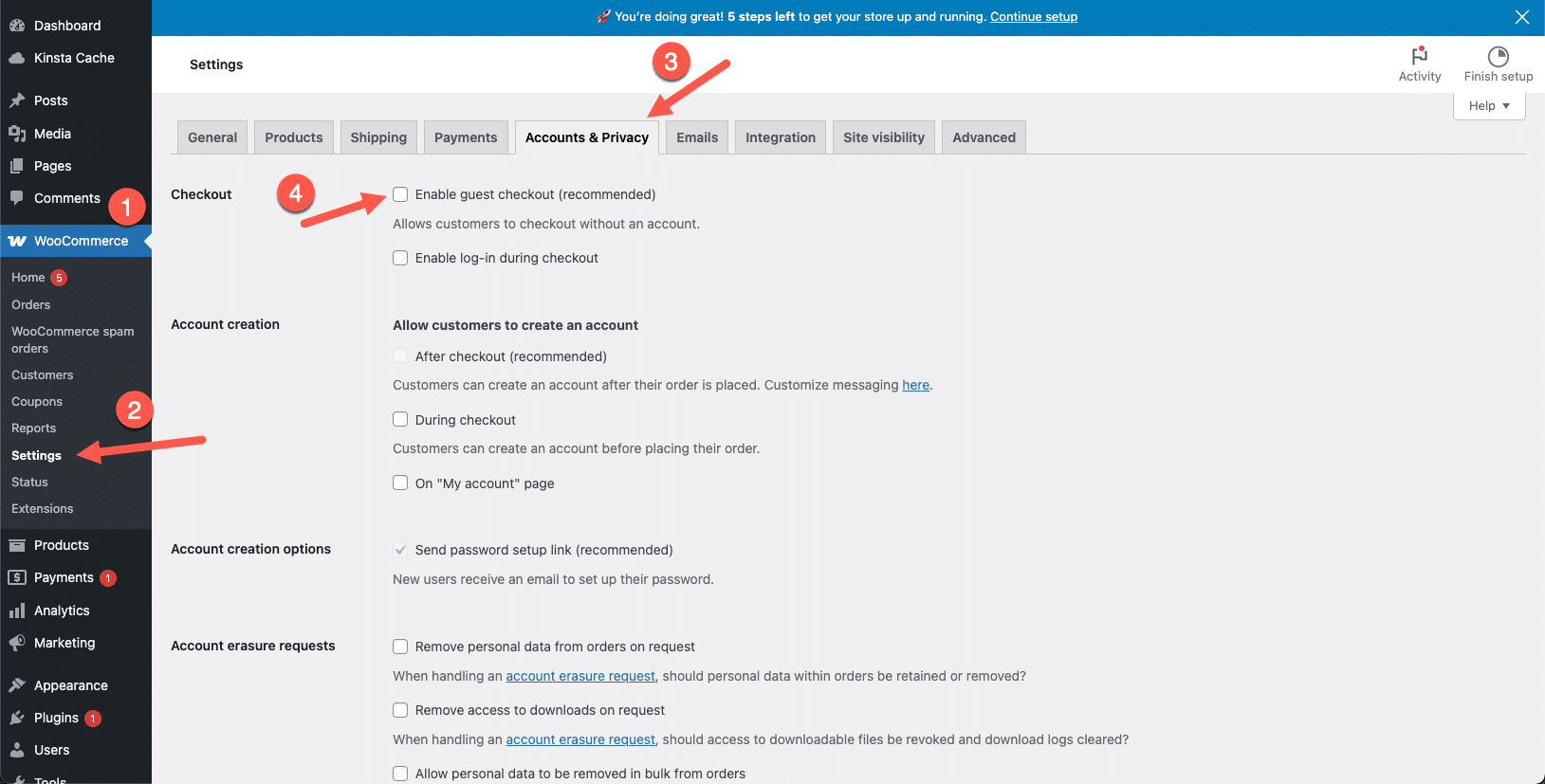 Desativando o checkout de convidado no WooCommerce para evitar pedidos de spam.