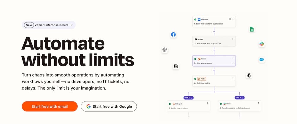 Una captura de pantalla del sitio web de Zapier.