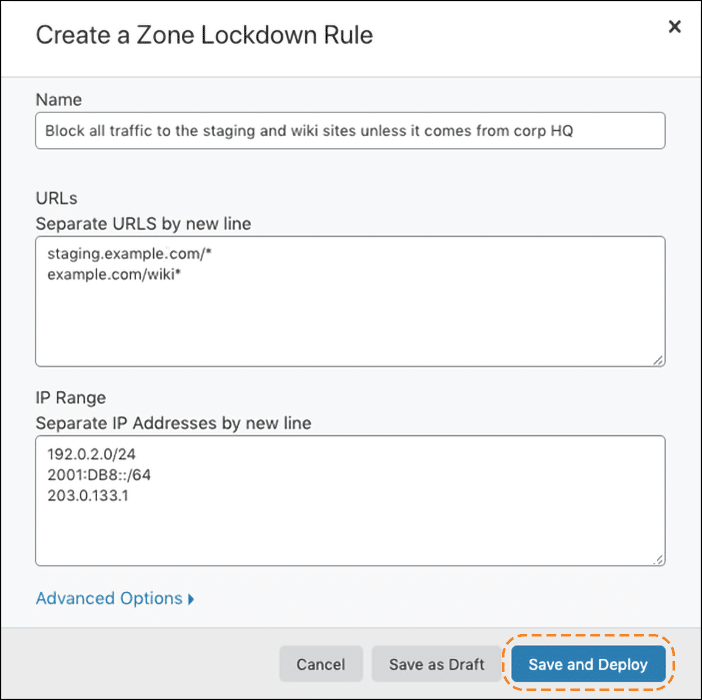 Cloudflare Zone Lockdown Regel