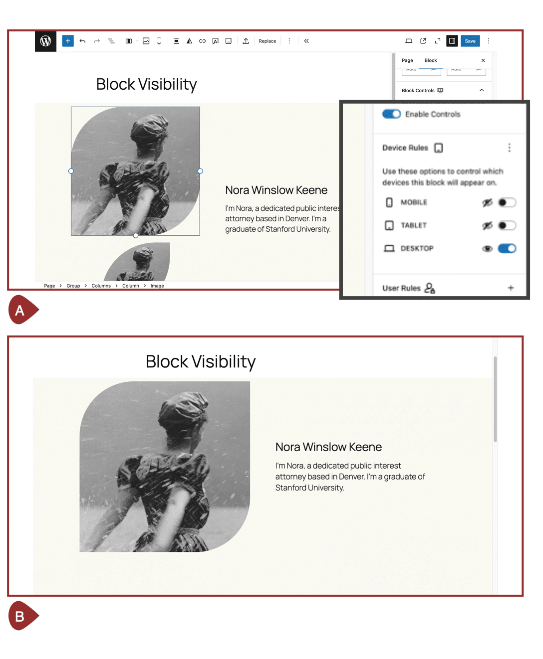 画像ブロックにデバイス端末のルールを追加(PCで表示)