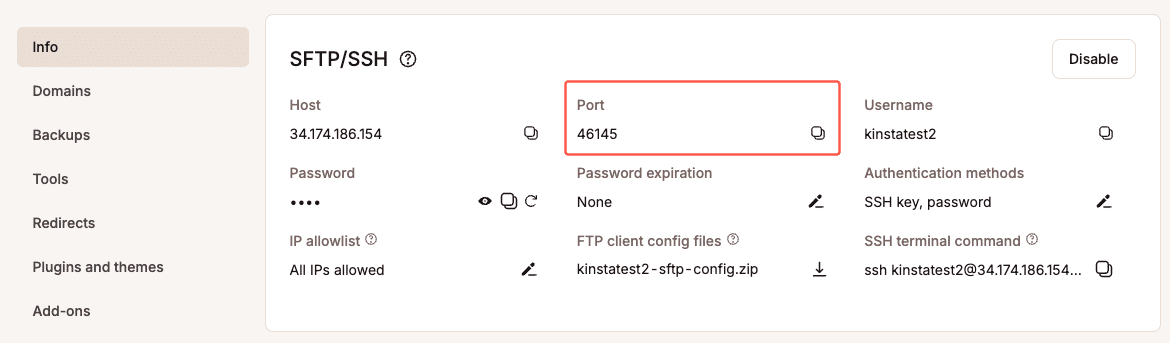 Kinsta SFTP-Port