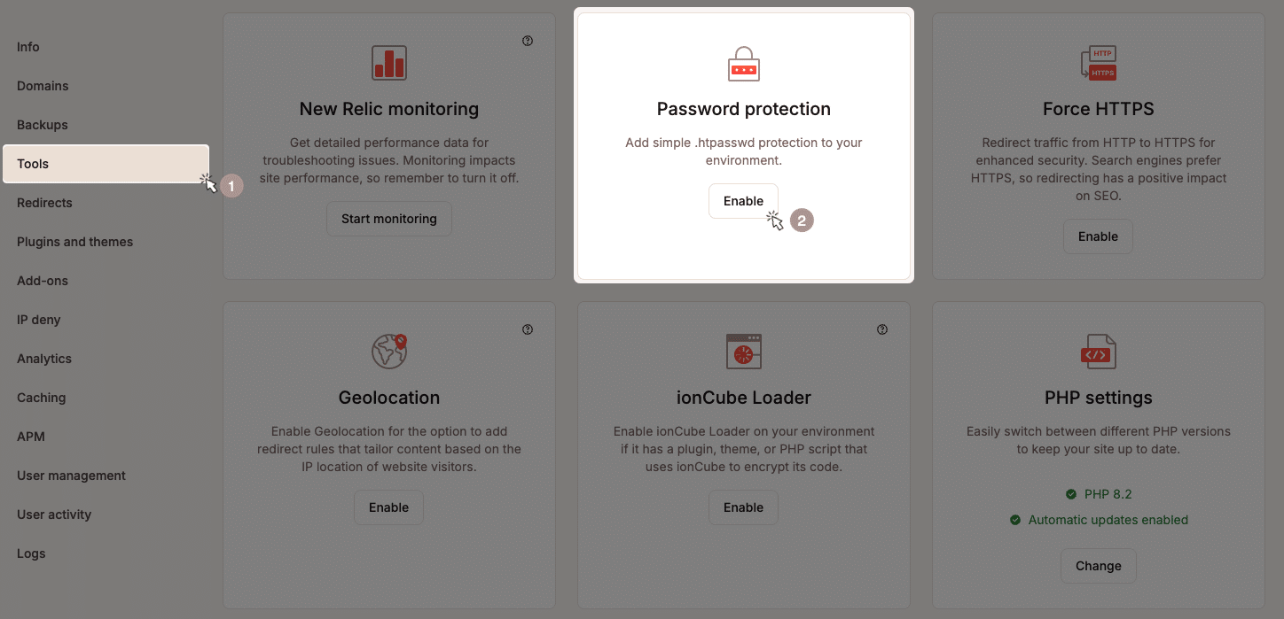 Kinsta Passwortschutz