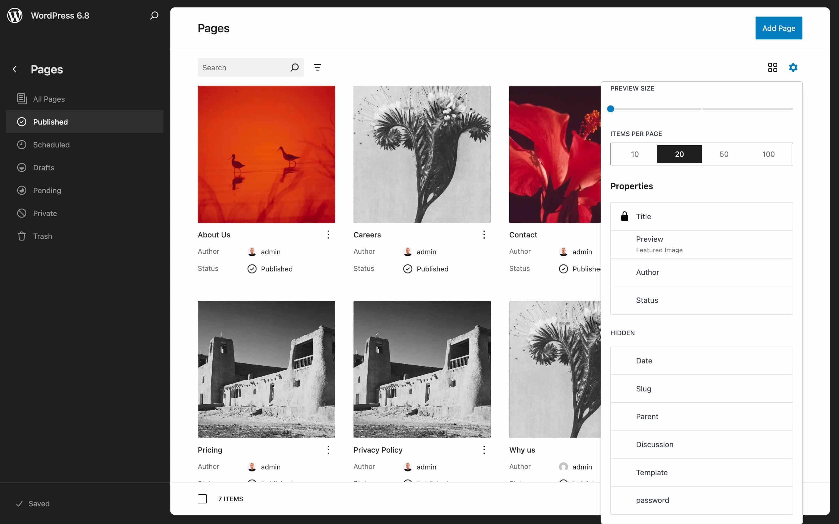 Seitenansicht in WordPress 6.8