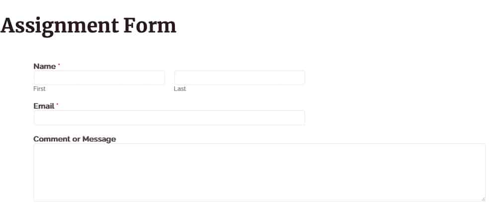 A imagem mostra um formulário online criado com o WPForms inserido em uma página do WordPress.