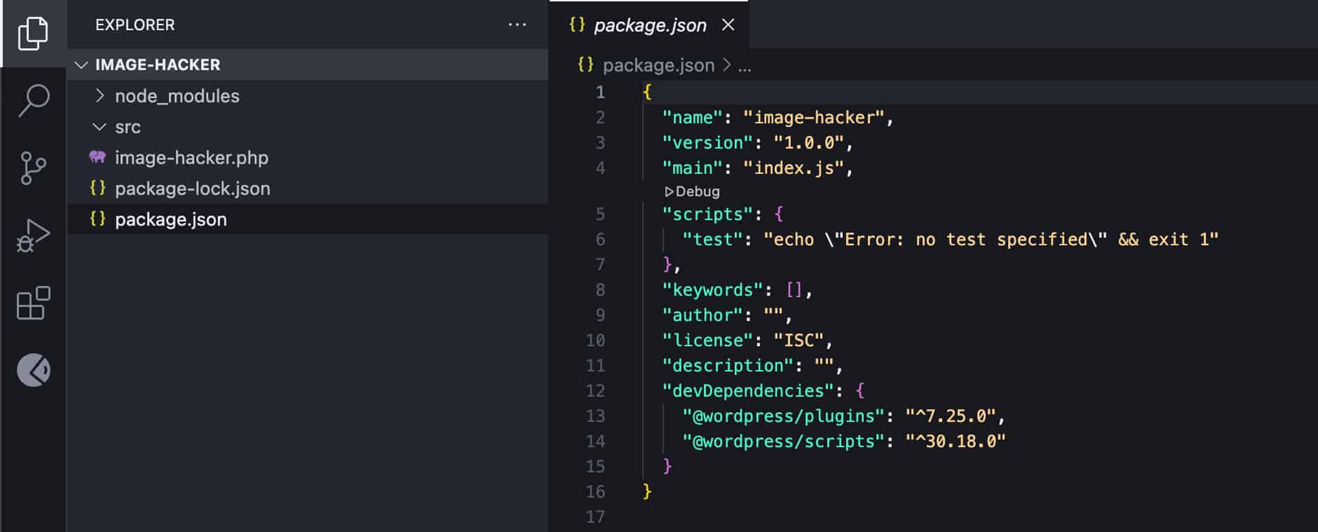 Ein Screenshot eines Gutenberg-Plugins in Visual Studio Code