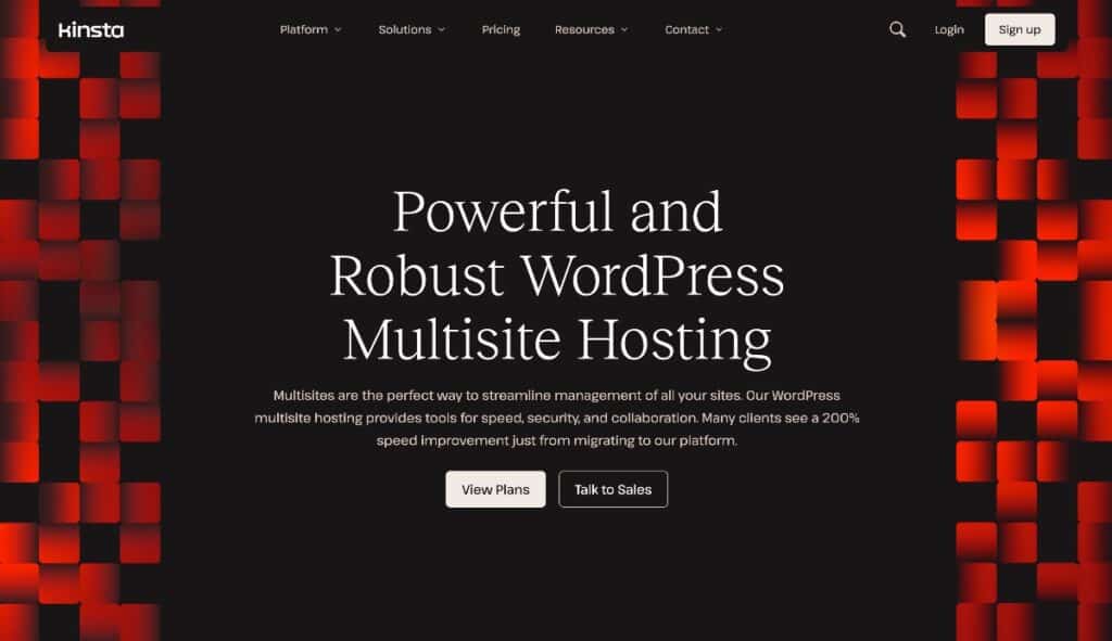 La landing page dell'hosting multisito Kinsta per WordPress.