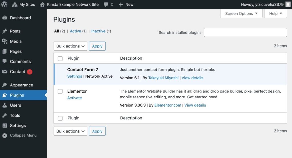 Come funziona l'attivazione dei plugin per un amministratore di un singolo sito.