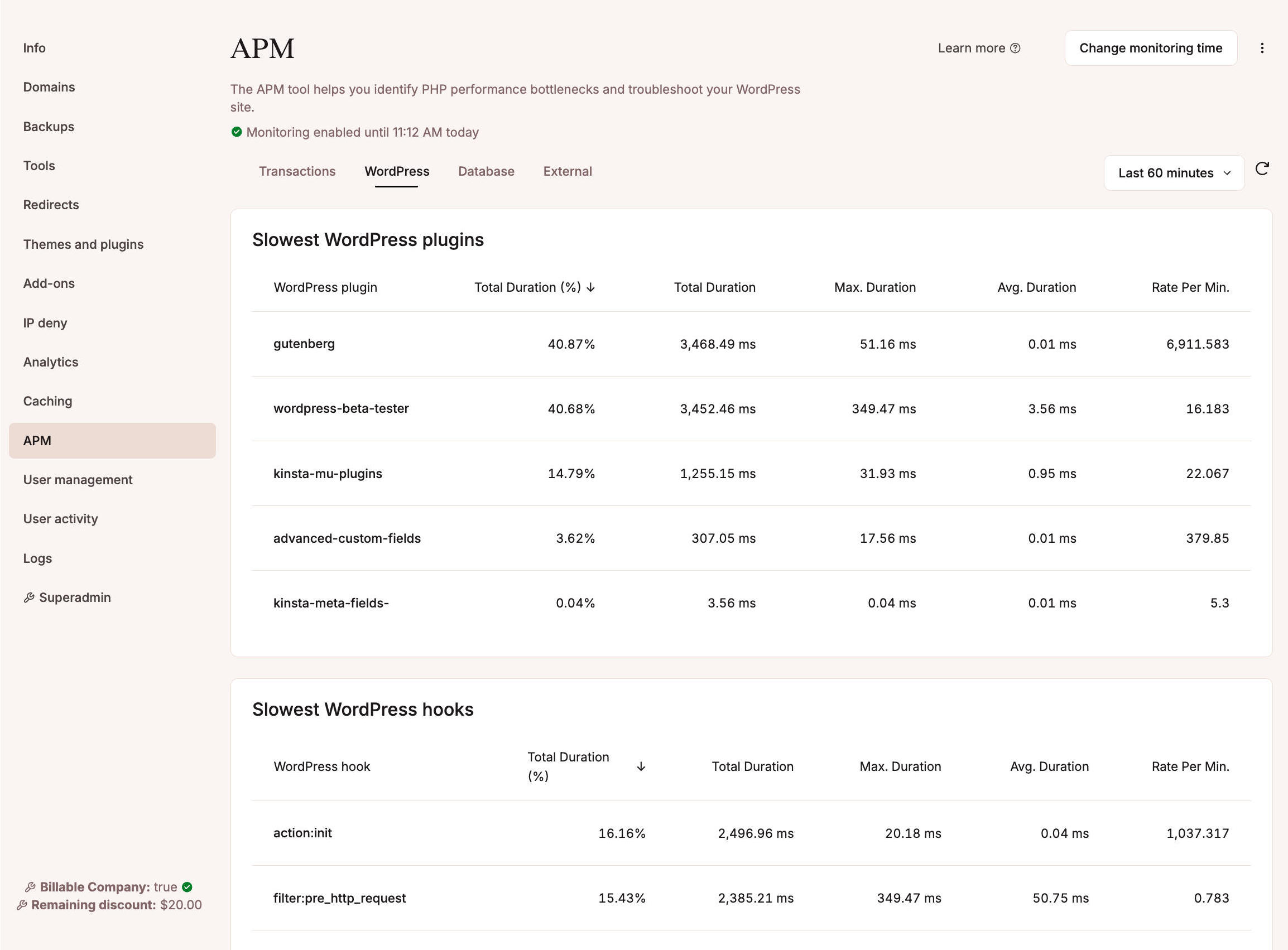 strumento APM di kinsta