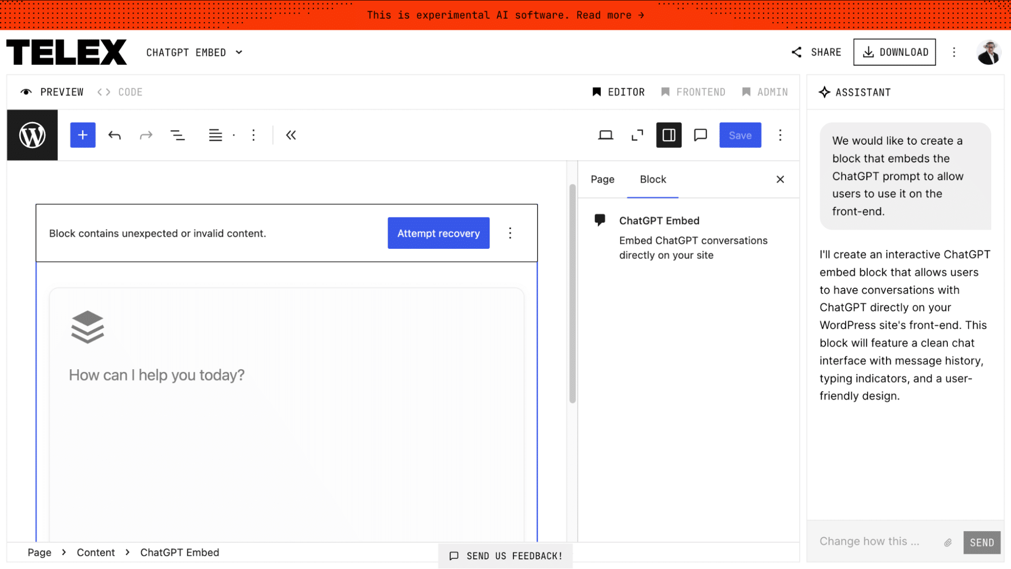 Block, der während der Ausführung des Workflows eine Fehlermeldung anzeigt.