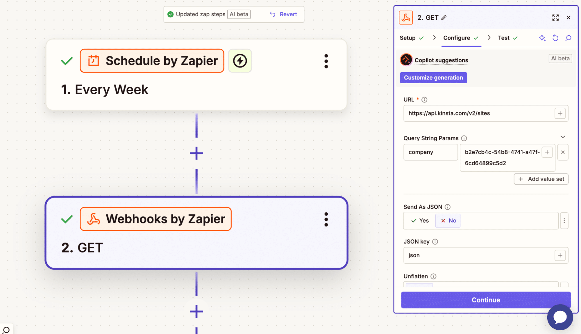 Workflow in Zap gebruiken voor API-verzoek.