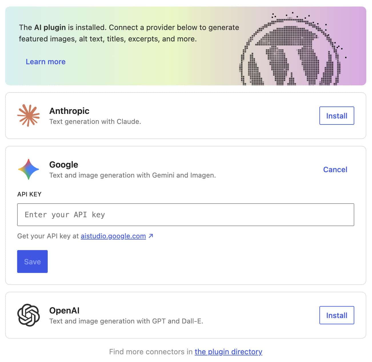 Een API-sleutel toevoegen in de Connectors-interface.